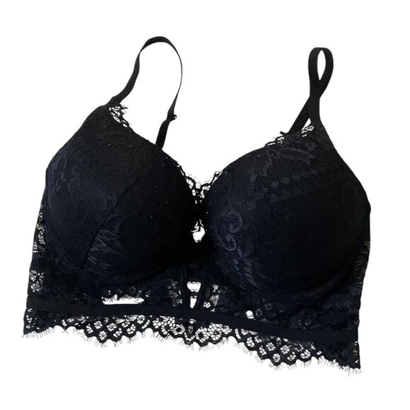 Black Lace Rhinestones Push Up Bra Women Size 34D | 52-16 - Picture 1 of 7